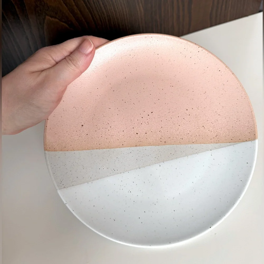 NWT Crate & Barrel Shae Salad Plate peach ivory grey speckled matte and glazed